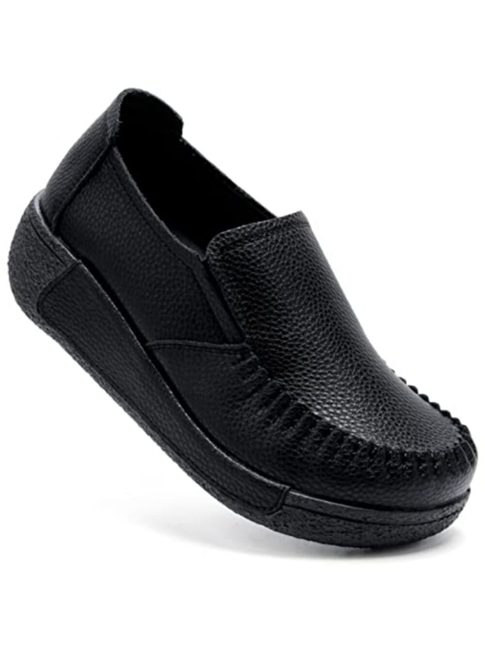 Women's Platform Loafers Leather Slip On Comfort Work Shoes